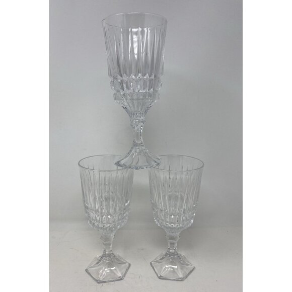 Set of 3 Fostoria Heritage Clear Lead Crystal Wine Glasses Goblets Hexagon Base - Picture 6 of 11